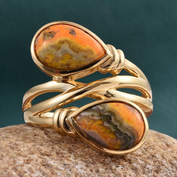 Bumble Bee Jasper (Pear) Crossover Ring in 14K Gold Overlay Sterling Silver 5.500 Ct.
