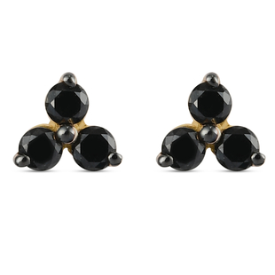 9K Yellow Gold Black Diamond Trilogy Stud Earrings (with Push Back) 0.26 Ct.