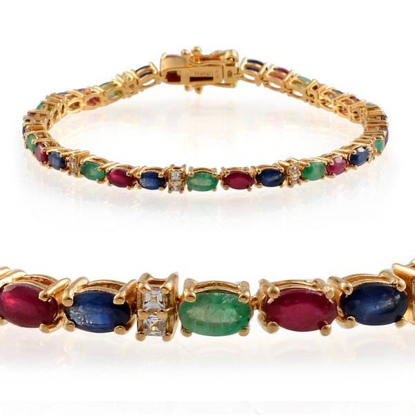 Kanchanaburi Blue Sapphire (Ovl), African Ruby, Kagem Zambian Emerald and White Topaz Bracelet in 14