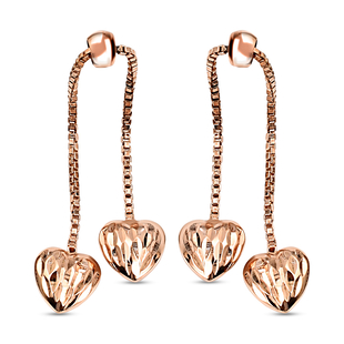 Rose Gold Overlay Sterling Silver Heart Dangling Earrings (With Push Back)