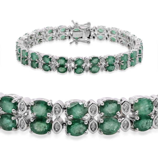 Kagem Zambian Emerald (Ovl), Diamond Bracelet in Platinum Overlay Sterling Silver (Size 7.5) 14.050 
