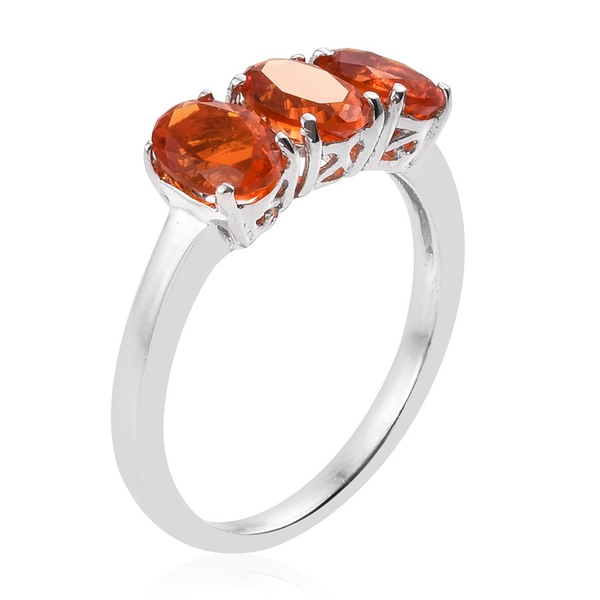 AA Jalisco Fire Opal (Ovl) Trilogy Ring in Platinum Overlay Sterling Silver 1.500 Ct.