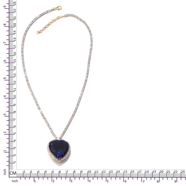 Minas Gerais Twilight Quartz (Hrt 65.00 Ct), Natural White Cambodian Zircon Necklace (Size 18 with 1.5 inch Extender) in 14K Gold Overlay Sterling Silver 82.750 Ct, Silver wt 29.91 Gms
