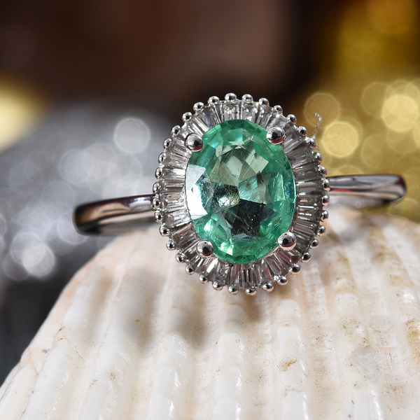Close Out Deal- 14K White Gold  Boyaca Colombian Emerald (Ovl 8x6 mm), Diamond Ring 1.300 Ct.