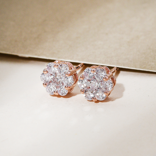 9K Rose Gold Natural Pink Diamond Floral Stud Earrings (With Push Back) 0.50 Ct.