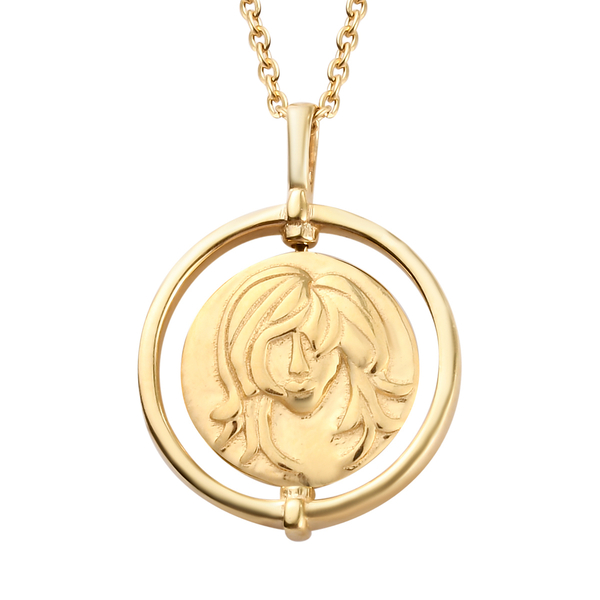 Sunday Child 14K Gold Overlay Sterling Silver Virgo Zodiac Sign Pendant with Chain (Size 20), Silver