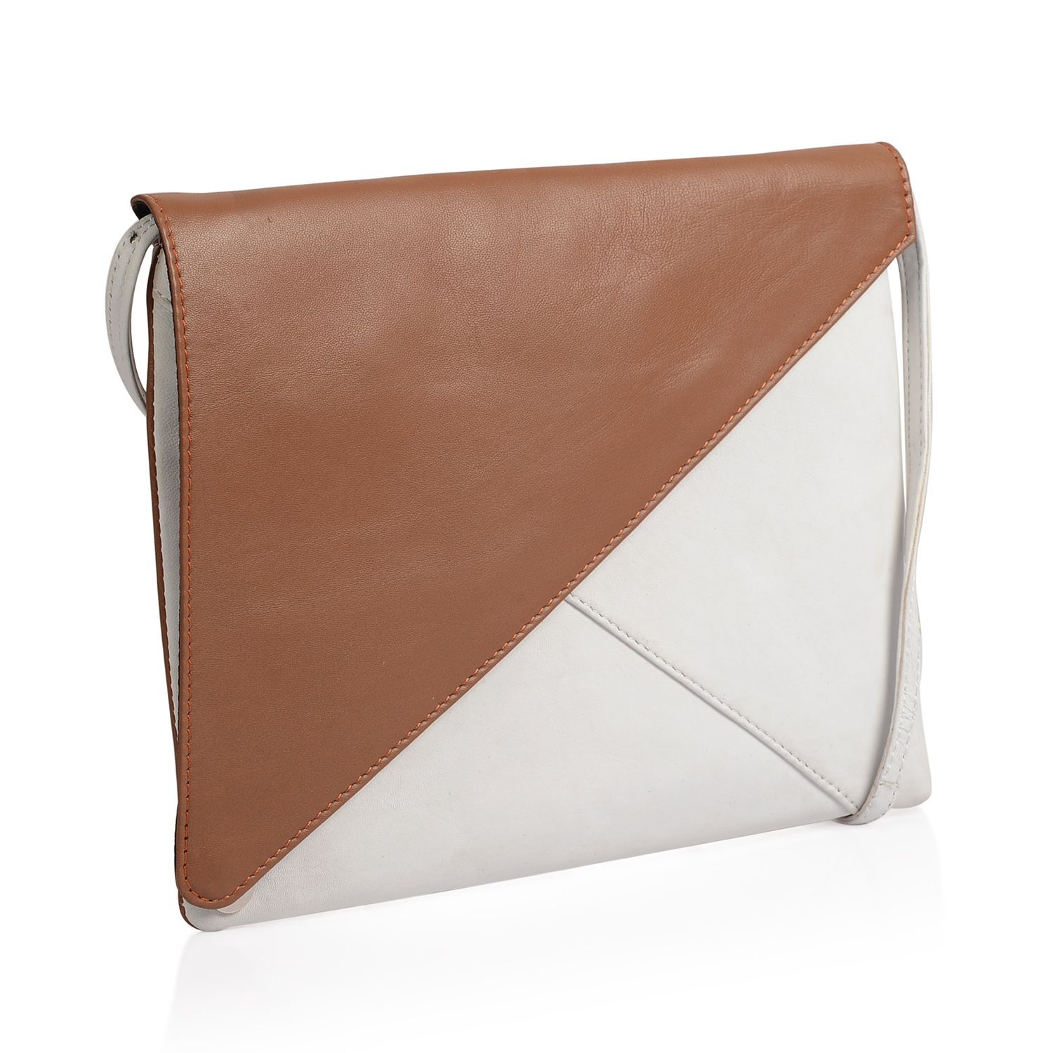 NEW SEASON Genuine Leather Tan and Off White Colour Crossbody Bag (Size 24x18 Cm)