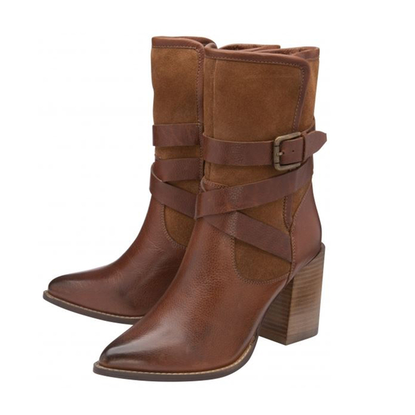 Ravel Santiago Leather Mid-Calf Boots with Buckle Details