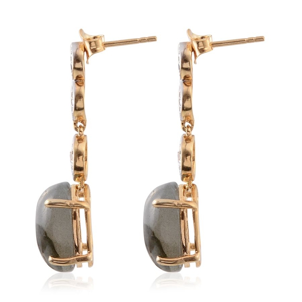 Labradorite (Ovl), Diamond Earrings (with Push Back) in 14K Gold Overlay Sterling Silver 13.270 Ct.