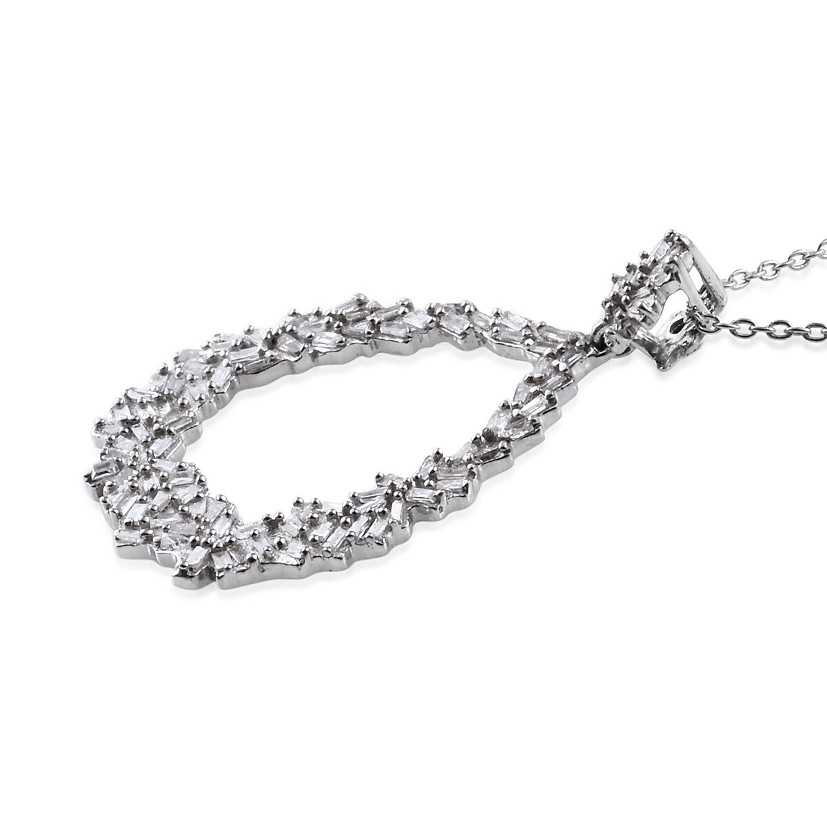 GP - Natural Diamond & Blue Sapphire Pendant with Chain (Size 20) in Rhodium Overlay Sterling Silver 0.54 Ct.