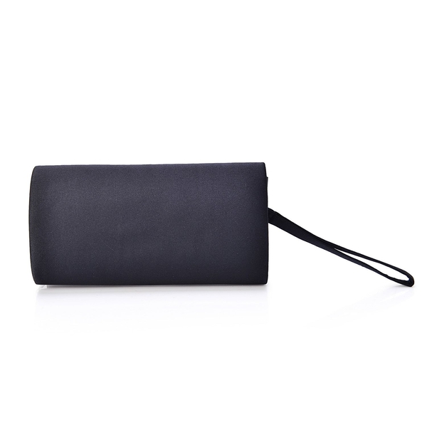 Close Out Deal Black Satin Bow Clutch with Removable Chain Strap (Size 30x10 Cm)