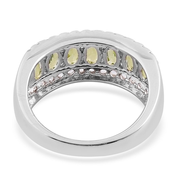 AA Hebei Peridot (Ovl), White Topaz Ring in Platinum Overlay Sterling Silver 2.150 Ct.