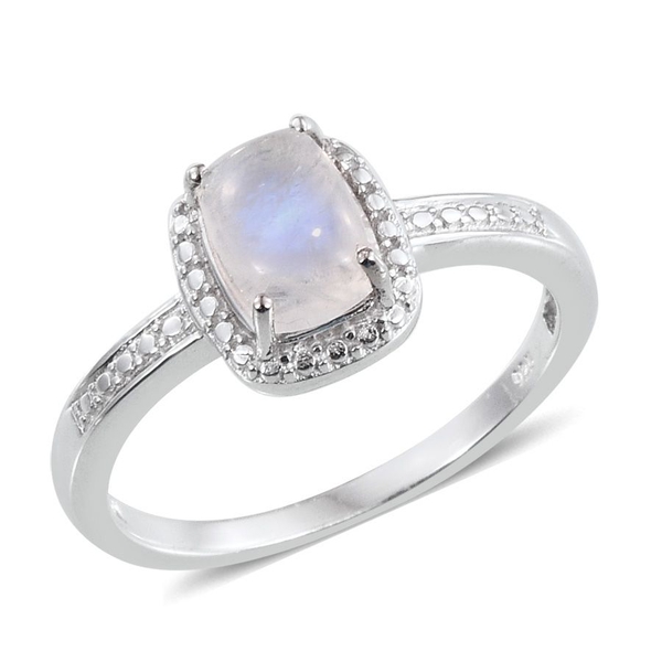 Natural Rainbow Moonstone (Cush) Ring, Pendant With Chain and Stud Earrings in Platinum Overlay Sterling Silver 7.000 Ct.