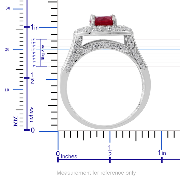 Designer Inspired - African Ruby (Rnd), Natural White Cambodian Zircon Ring in Rhodium Plated Sterling Silver 4.750 Ct. Silver wt. 5.50 Gms.