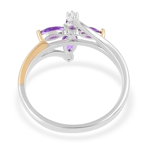 AA Lusaka Amethyst (Mrq), White Zircon Ring in Yellow Gold and Platinum Overlay Sterling Silver 0.700 Ct.