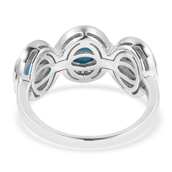 Arizona Sleeping Beauty Turquoise (Rnd), Natural White Cambodian Zircon Ring in Rhodium Overlay Sterling Silver 2.750 Ct.
