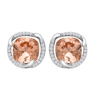 Simulated Champagne Diamond and Simulated White Diamond Stud Earrings (With Push Back) in Silver Ton