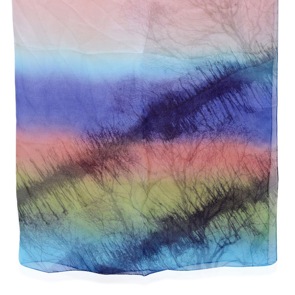 100% Silk Tree Pattern Red, Purple, Green and Blue Colour Scarf (Size 170x110 Cm)