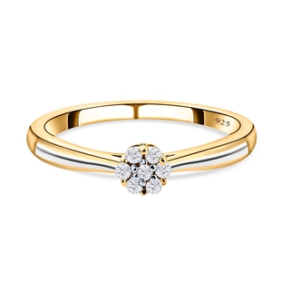 TLV- One Time Deal -  Diamond Ring in Vermeil 18K Yellow Gold and Rhodium Overlay Sterling Silver