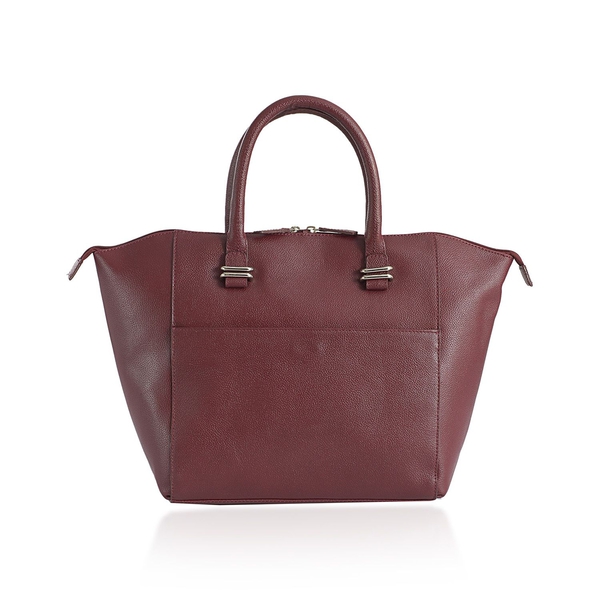 Genuine Leather Burgundy Colour Tote Bag with External Zipper Pocket (Size 42x29 Cm)