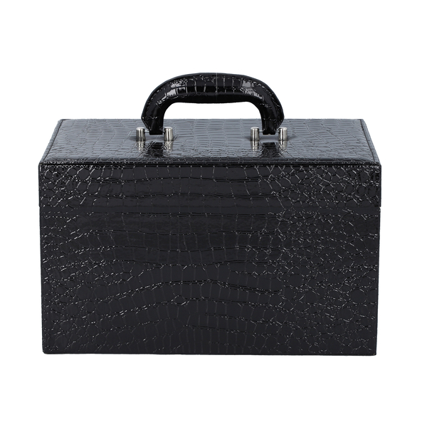 DOD - 3 Layer Crocodile Skin Pattern Jewellery Box Organiser with Coded Lock and Handle (Size 33x21x21 Cm) - Black