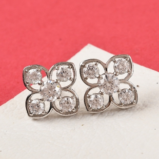 Lustro Stella - Platinum Overlay Sterling Silver Flower Earrings (with Push Back) Made with Finest CZ 4.30 Ct.