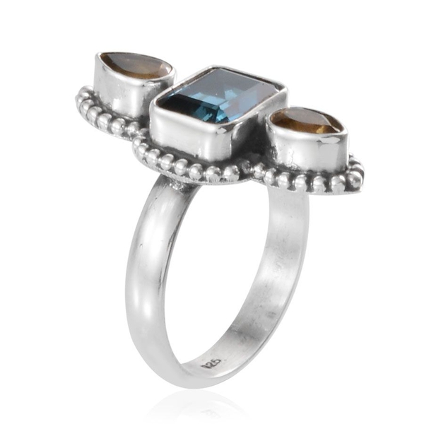Jewels of India London Blue Topaz (Oct 2.67 Ct), Citrine Ring in Sterling Silver 3.490 Ct.