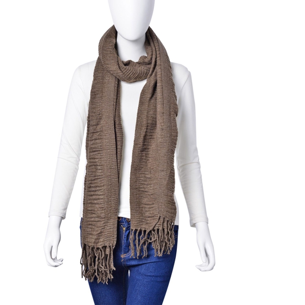 Dark Grey Colour Scarf with Fringes (Size 200x60 Cm)