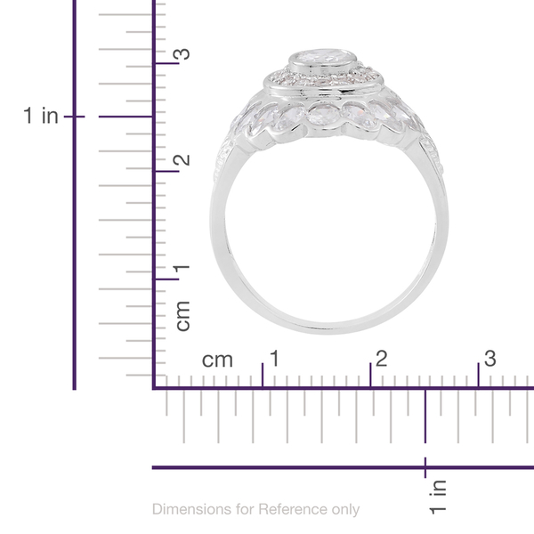 ELANZA Simulated White Diamond (Ovl) Ring in Rhodium Plated Sterling Silver, Silver wt 5.42 Gms.