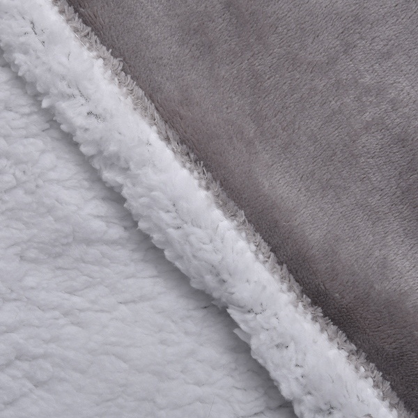 Soft and Smooth Flannel Sherpa Blanket (Size 200x160 Cm) - Light Grey & Off White