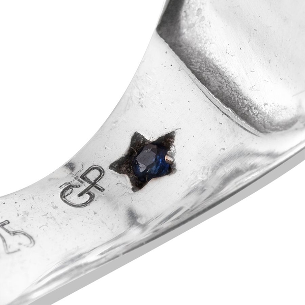GP Boi Ploi Black Spinel (Rnd 2.00 Ct), Tanzanite and Kanchanaburi Blue Sapphire Star Ring in Platinum Overlay Sterling Silver 4.920 Ct.