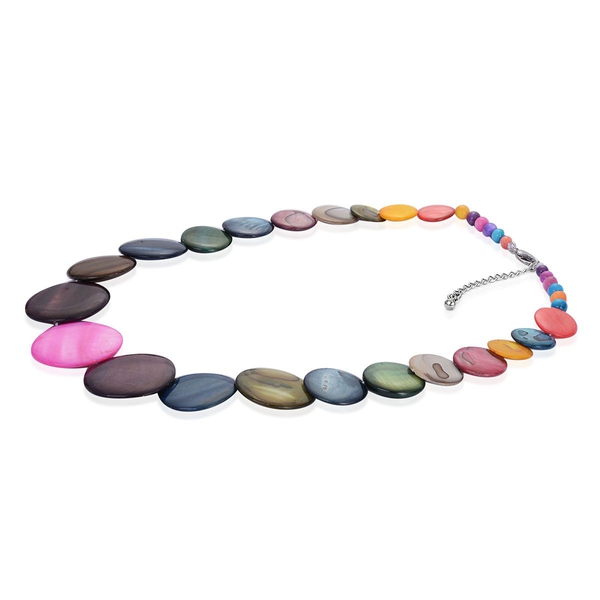 Multi Colour Shell Necklace (Size 18 with 2 inch Extender) and Bracelet (Size 8 with 1 inch Extender) in Stainless Steel 250.000 Ct.