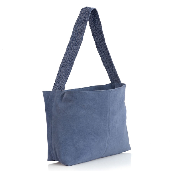 Genuine Leather Indigo Blue Colour Handbag with Thick Braided Shoulder Strap (Size 42x27 Cm)