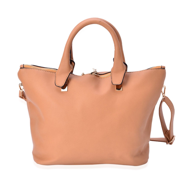 Set of 2 - Tan Colour Handbag With Adjustable and Removable Shoulder Strap (Size 25.5x13.5 Cm and 13.5x11x3.5 Cm)