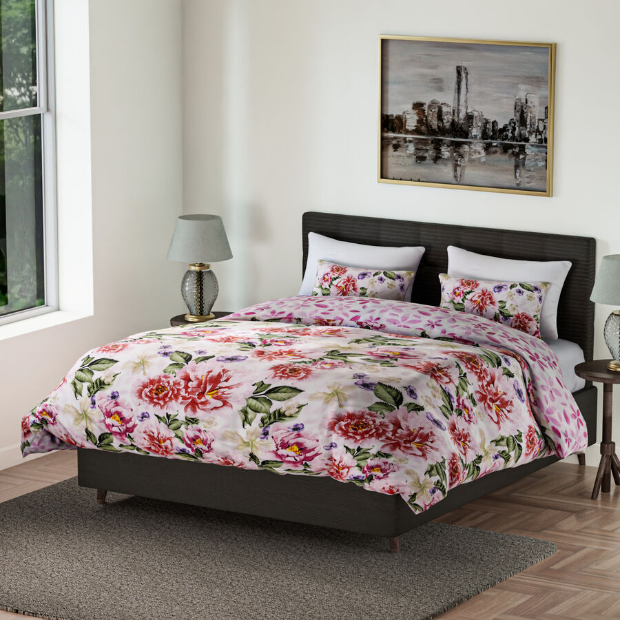 Serenity Night 3 Piece Floral Printed Duvet Cover Set (Includes 1 Cover & 2 Pillowcases (Double Size, 200X200 Cm) - White And Multi