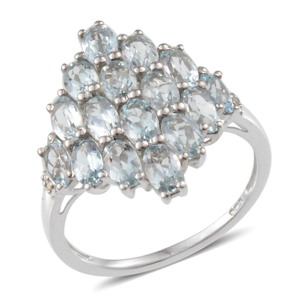Espirito Santo Aquamarine (Ovl), Diamond Cluster Ring in Platinum Overlay Sterling Silver 3.010 Ct.