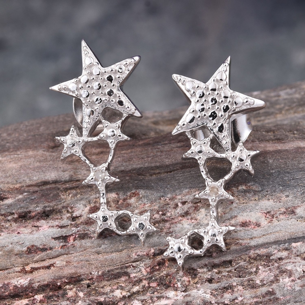 Diamond (Rnd) Star Earrings (with Push Back) in Platinum Overlay Sterling Silver