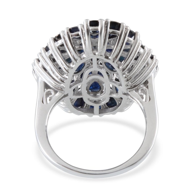 Kanchanaburi Blue Sapphire (Pear) Cluster Ring in Platinum Overlay Sterling Silver 7.500 Ct.
