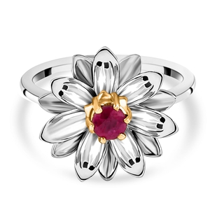 African Ruby (FF) Floral Ring in Platinum and Yellow Gold Overlay Sterling Silver