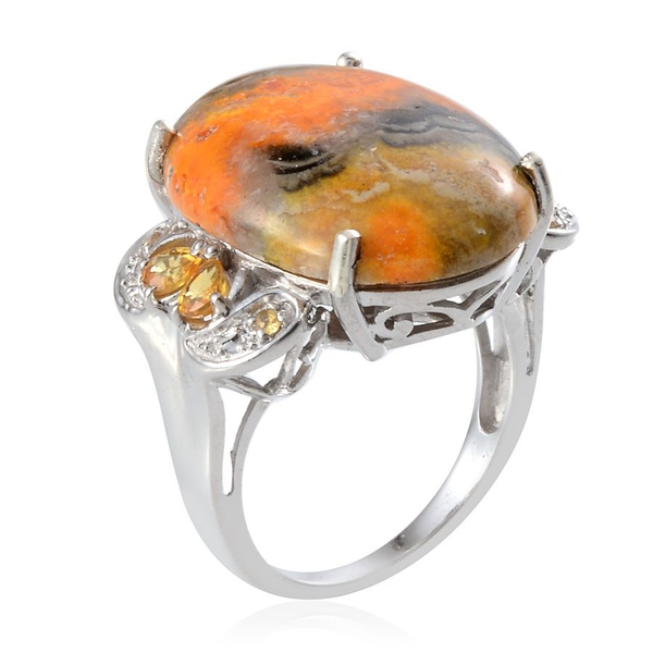 Bumble Bee Jasper (Ovl 17.00 Ct), Yellow Sapphire Ring in Platinum Overlay Sterling Silver 17.850 Ct.