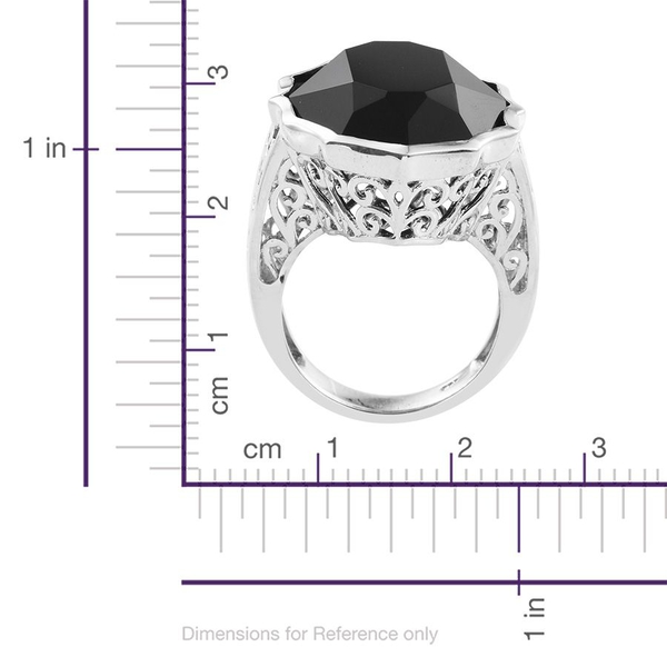 Lustro Stella  - Jet Crystal (Ovl) Ring in Platinum Overlay Sterling Silver