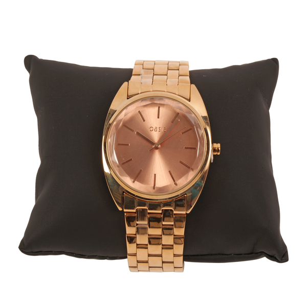OASIS Rose Gold Dial Bracelet Watch in Rose Gold Tone and Strap with Faceted Lense