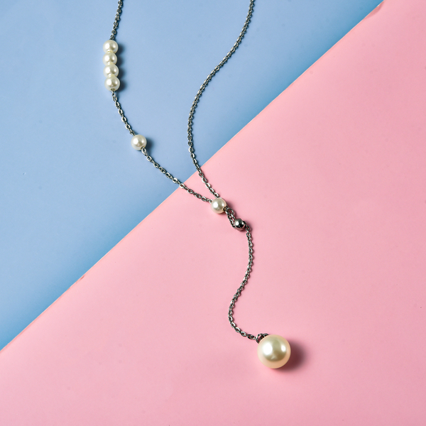 Simulated Pearl Necklace (Size 17) in Stainless Steel
