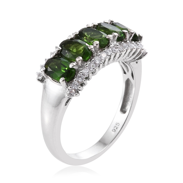 Chrome Diopside (Ovl), Natural Cambodian Zircon Ring in Platinum Overlay Sterling Silver 2.750 Ct.