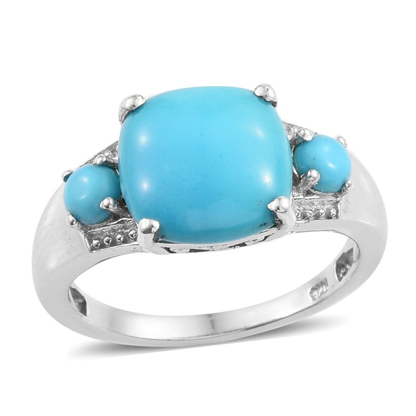 4 Carat Sleeping Beauty Turquoise Trilogy Design Ring in Platinum Plated Silver