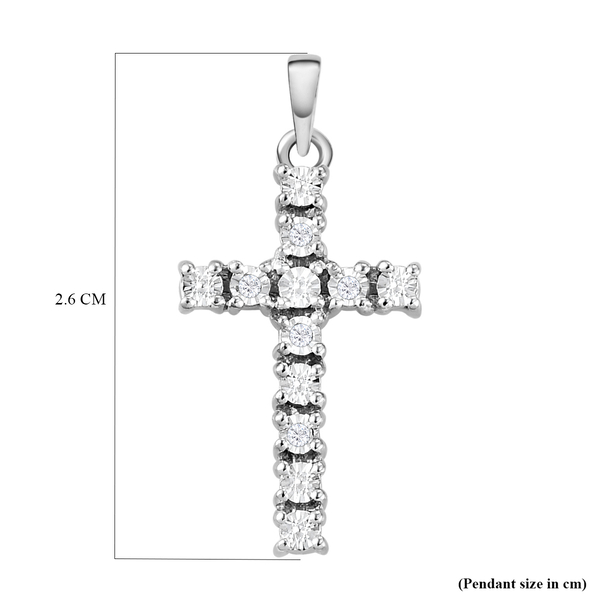 Diamond Cross Pendant in Platinum Overlay Sterling Silver