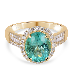 ILIANA 18K Yellow Gold AAA Boyaca Colombian Emerald and Diamond (SI/G-H) Ring 3.35 Ct.
