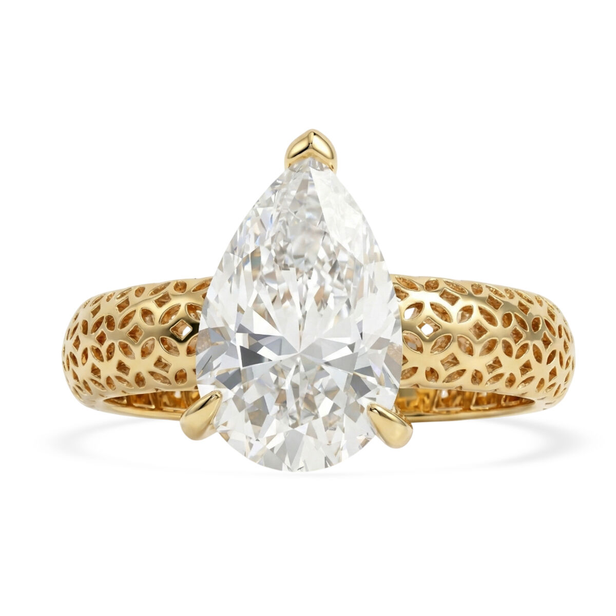 Mirage Collection - D'Joy Moissanite Pear Cut Solitaire Ring in Yellow Gold Overlay Sterling Silver 