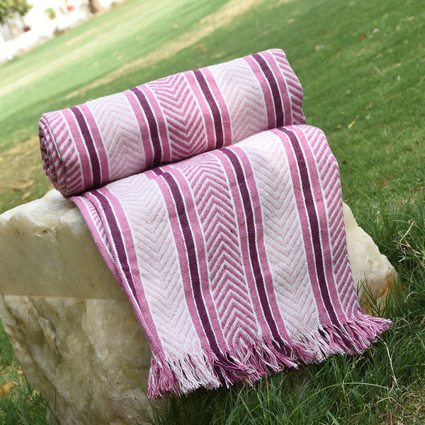 Final Stock Deal - Pink, Burgundy and White Colour Plaid (Size 150x120 Cm)
