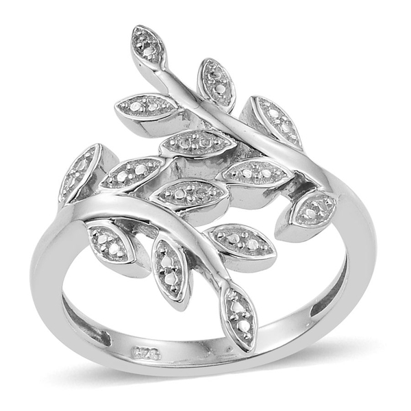 Diamond (Rnd) Leaves Crossover Ring in Platinum Overlay Sterling Silver